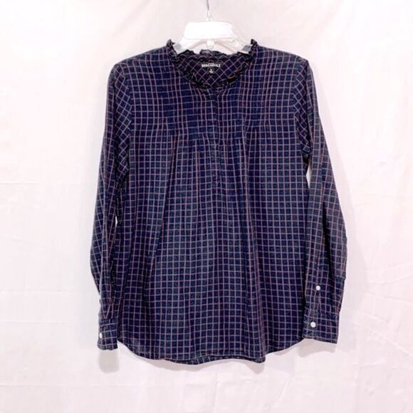 🟢3 items for $20 ——J.CREW Mercantile windowpane pintucked top Women’s size 2 - Picture 1 of 8